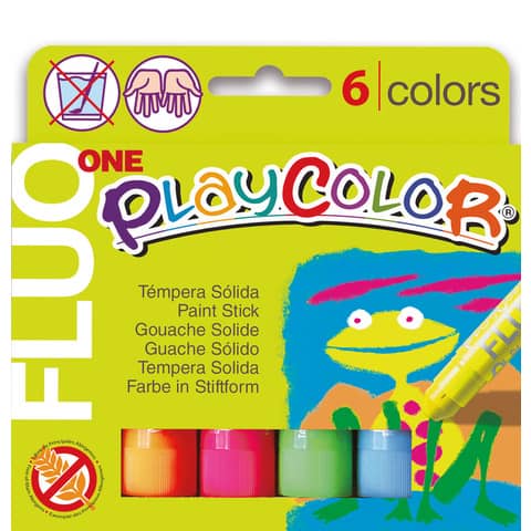 Playcolor tempera solida in stick 6 colori assortiti fluo - 10 gr 10431